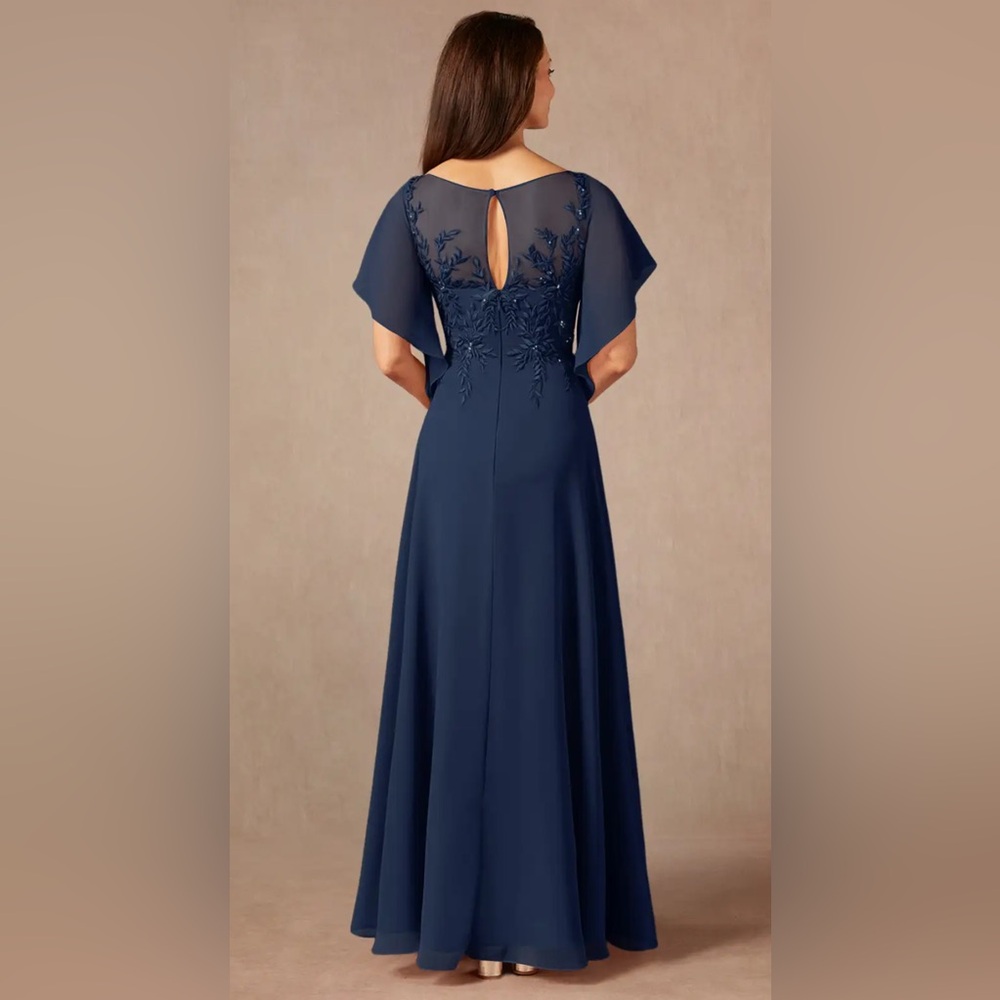 Azazie Fatiola Navy A-Line Boatneck sequins Chiffon bridesmaids dress size 14 - Picture 2 of 16